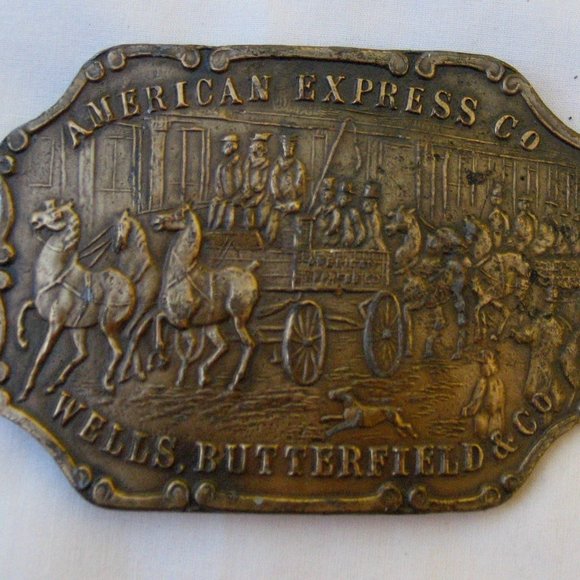 LARGE AMERICAN EXPRESS CO./WELLS BUTTERFIELD & CO. BRASS BELT BUCKLE C-36 - Picture 1 of 2